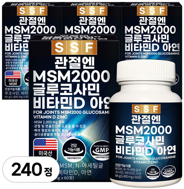 순수식품 관절 MSM 2000 글루코사민 비타민D 엠에스엠, 60정, 4개