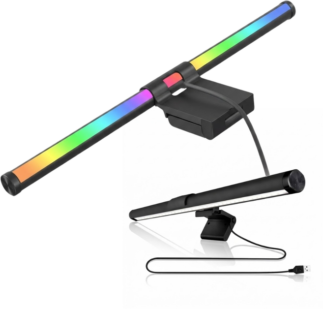 원그리드 RGB 양면 LED 모니터 스크린바 색온도 조절 라이트바 조명, 블랙, 1개