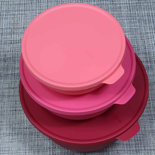 타파웨어 원형 밀폐용기 3단세트 1리터+2리터+4리터 냉장고 원형 냉장용기 프레쉬 보관용기 서빙볼세트, 타파웨어 원형 3단 밀폐용기, 1세트