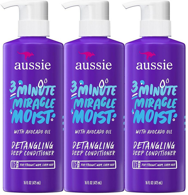 Aussie 모이스트 딥 컨디셔너 475ml 3팩 아보카도 오일 Aussie 3 Minute Miracle Moist Deep Conditioner, 3개