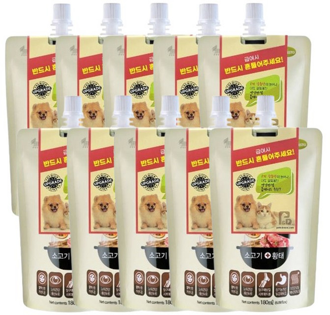 헬시브로스 프리미엄 육수 반려동물 보양식, 소고기+황태, 180ml, 10개