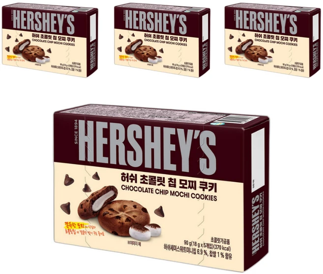 허쉬 초콜릿 칩 모찌 쿠키 5p, 90g, 4개 - 쿠팡