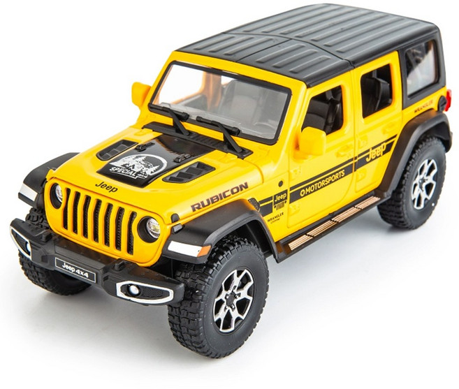 다이캐스트 금속 1:22 지프 랭글러 루비콘 합금 풀백 자동차 모형, 1개, 옐로우