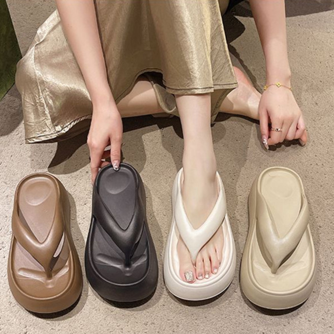 라운드 통굽 키높이 플랫폼 쪼리 슬리퍼 6CM
