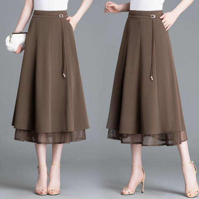 AOKADA 여성 레이어드 망사 a라인 스커트 하이웨스트 드롭핏 플레어 치마