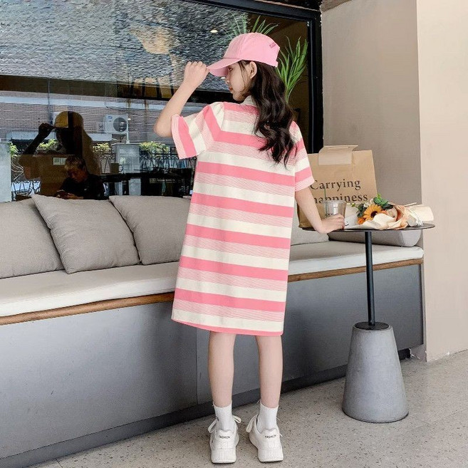 해피유통스트라이프 반팔 스포츠 원피스 편안한 캐주얼 스타일디자인14세 이상