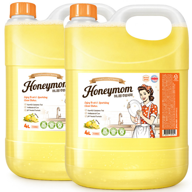 주방세제 베이킹소다 과일 야채 식기세척 대용량 주방 세제, 2개, 4L