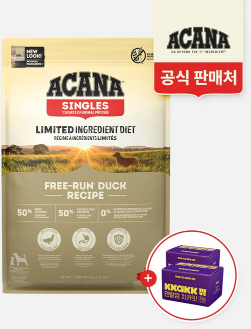 아카나 프리런 덕 6kg+깎 치카핏 덴탈껌 30개입X2개, 1개, 6kg, 오리
