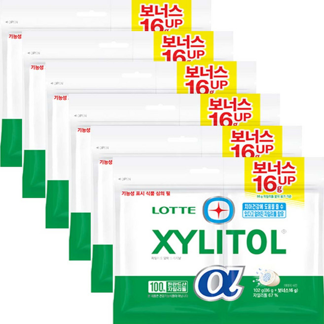 롯데제과 자일리톨껌 오리지널 리필 105g(87g+18g) /알파오리지널 88g(73g+15g), 6개, 102g