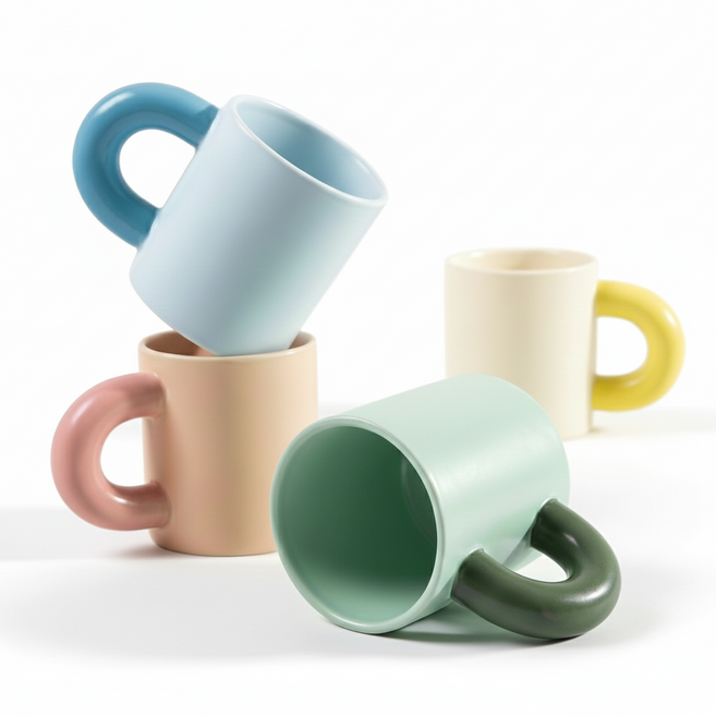 메이브 머그컵 파스텔 감성 뭉툭 머그잔 홈카페 4개 세트 선물용 안전포장, 블루+핑크+옐로+그린, 1개