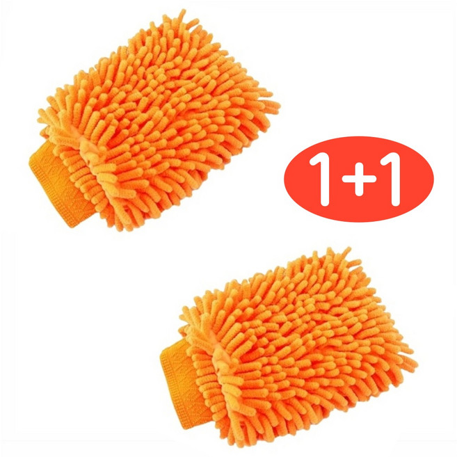 1+1 GF 양면 초극세사 차량 유리 먼지 청소장갑 걸레, 2개, 오렌지