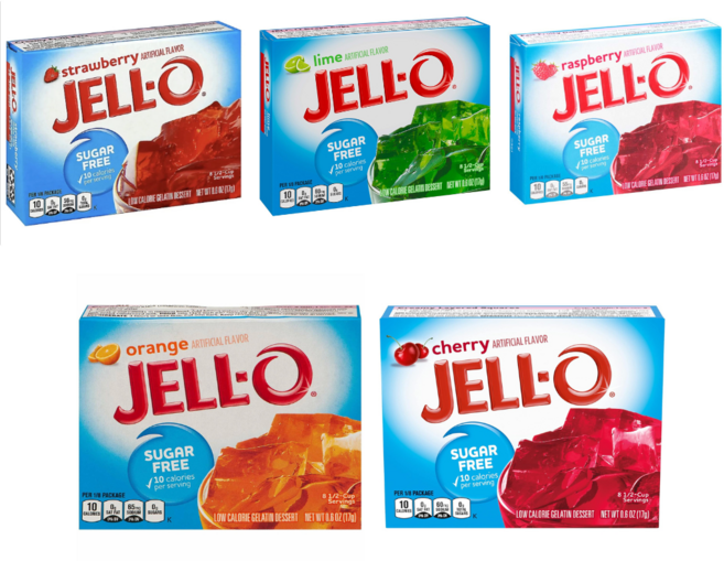 JELLO 젤로 슈가프리 젤라틴 5가지맛 모음팩, 1개, 85g