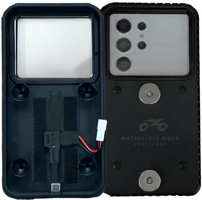 오토바이 고속충전 자석 방한 열선 방수 케이스 전기종호환 배달대행 방수팩 거치대 딱판 찍판 열선추가 가능, 열선미포함, 고속C타입(갤럭시), 1세트, 블랙