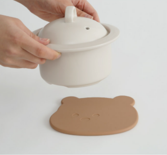 테디실리콘받침1P 색상선택 [ 화이트 브라운 코코아]곰돌이 냄비받침 15cmX12.5cm, 1개
