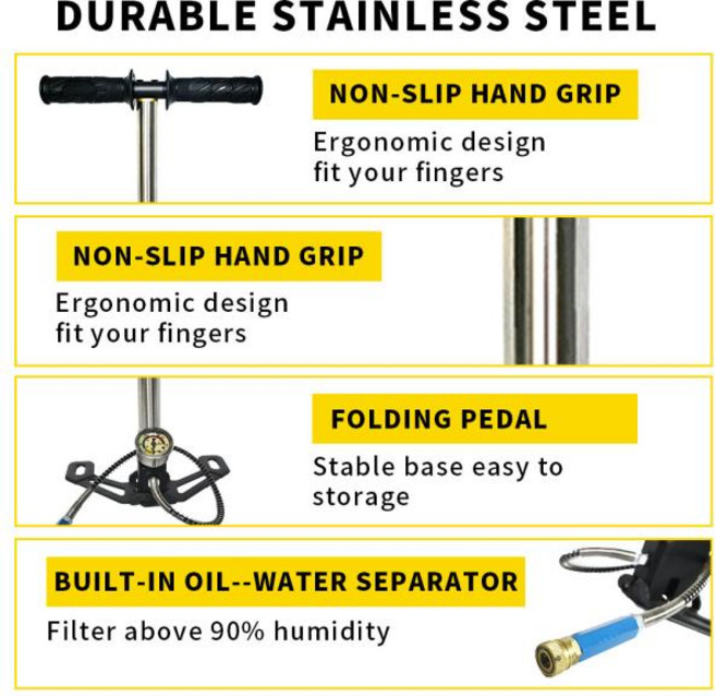 [호환] TUXING 4500Psi 3 단계 PCP 핸드 펌프 공기 압축기 300bar 고압 작동 HPA 탱크 사냥 자동차 자전거, 01 Black, 01 China Mainland