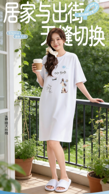 夏季休閒舒適連衣裙睡衣女短袖寬鬆可愛少女家居服中長裙