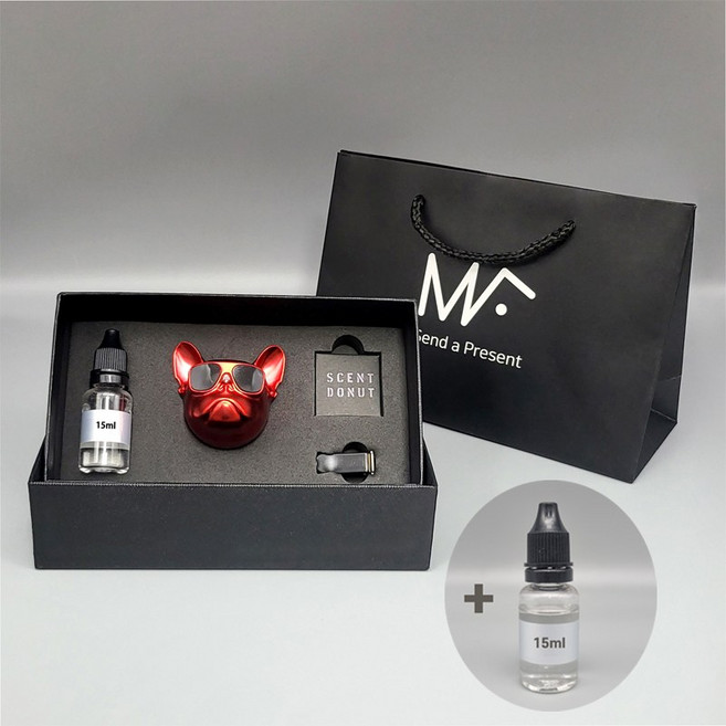 엠퓨처 불독 차량용 방향제 매트레드 + 주르메르데스오일 15ml 2p + 선물 쇼핑백 대표, 1세트, 파우더/비누향