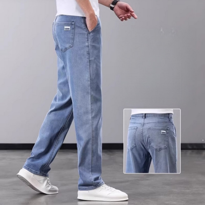 삼제태전 남성 여름 텐셀 데님 팬츠 얇은 소재 일자핏 루즈핏 대형 사이즈 캐주얼 데일리