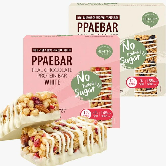 [무가당 설탕X] 빼바 리얼초콜릿 프로틴바 화이트 & 쿠키앤크림, 1세트, 720g - 쿠팡