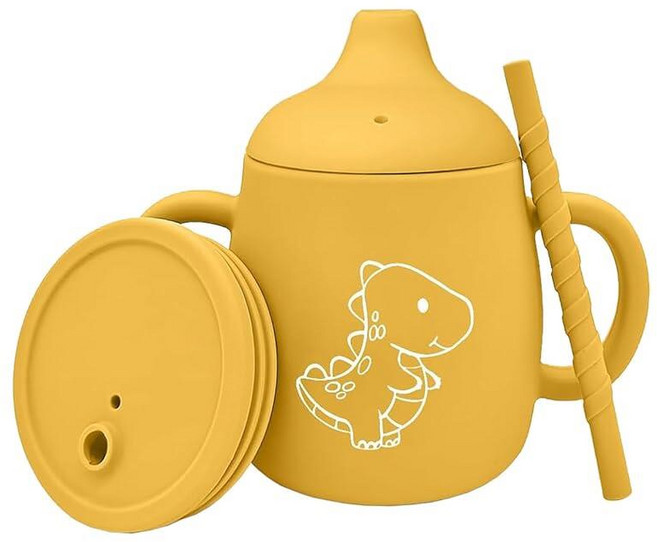 XccMe 손잡이가 달린 실리콘 빨대 컵 빨대컵 유아용 스낵 이중 목적 유아 훈련 3단계 트레이닝 식기 척기 사용 가능 BPA 프리 255.1g9온스 블루 1팩 [호환], 옐로우