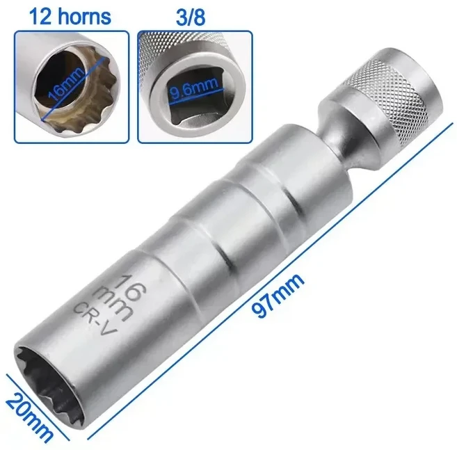 14mm 16mm 스파크 플러그 소켓 렌치 어댑터 키트 - 3/8인치 드라이브 얇은 벽 자석 유니버설 조인트 (자동, 02 16mm