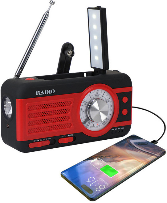 AKRUA 비상라디오 유선라디오fm 자가발전라디오 자가발전손전등 재난라디오 자가발전 방재 수동 발전 라디오 아웃도어 응급 SOS 태양 에너지, 붉은색