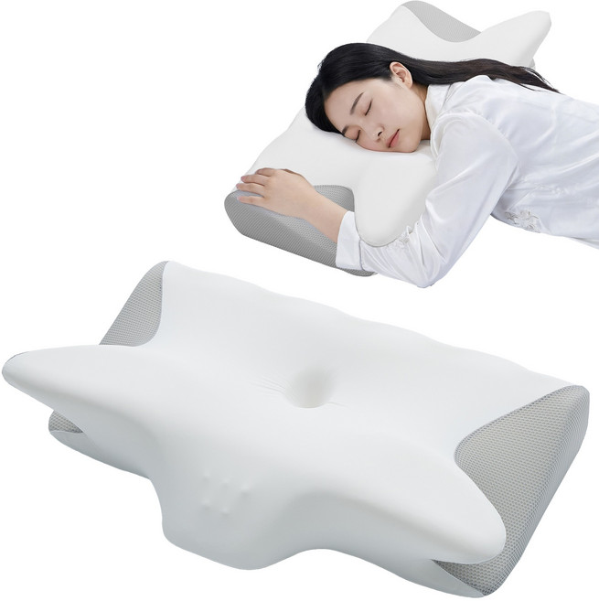 HYLEORY 사계절 고밀도 옆으로자는 메모리폼 목편한 경추 베개, 1개, 화이트