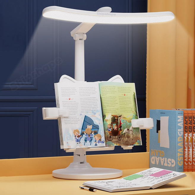 Shipshape LED 학생 학습등 탁상 조명 스탠드 + 독서 고정 브래킷 차단 블루라이트 보호 포함 밝기 조절 가능 학생 책상 조명, 화이트
