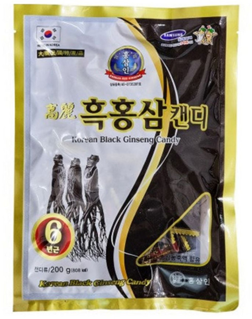 6년 고려 흑삼캔디 200g X 4 봉지 흑삼 흑삼사탕 흑삼캔디 인삼캔디 삼캔디 후식사탕