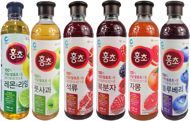 청정원 홍초 음용식초 레몬라임 900ml +풋사과900ml +석류900ml +복분자 900ml +자몽 900ml +블루베리 900ml, 1세트, 5.4L