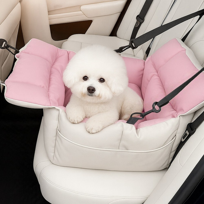 Curious Pony 강아지 카시트 이동가방 애견 카시트 강아지 자동차 카시트, 1개, 베이지+분홍색