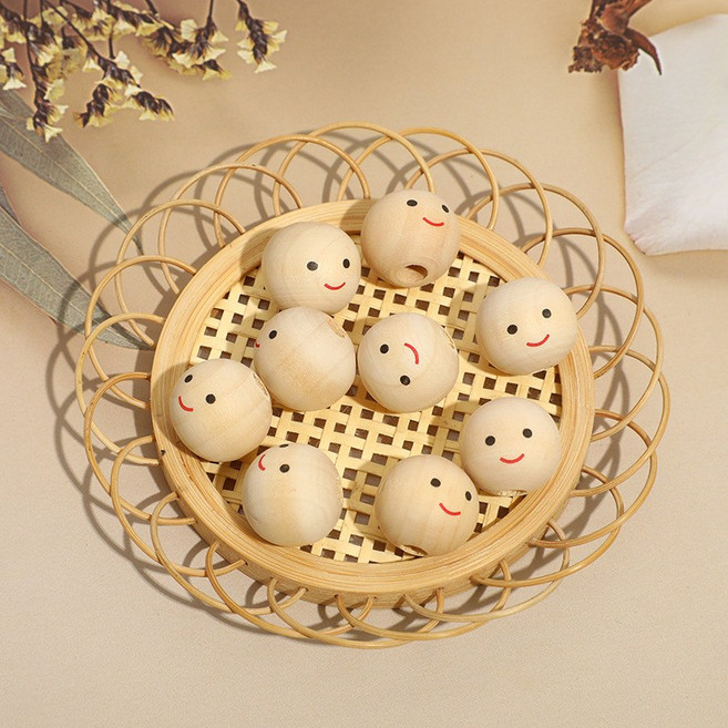 우드 스마일 비즈 얼굴 나무구슬 공예 재료 인형 DIY, 1개, 20mm