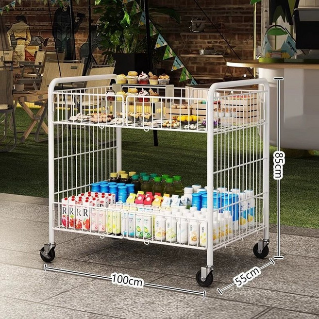 바구니 매대 접이식 행사 선반 진열대 가판대 이동식 판매대 철망, 대형 흰색 100x55x85cm 4인치, 1개