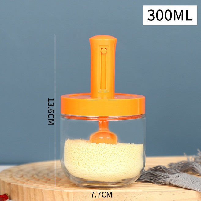 一體調味罐 玻璃調味瓶 佐料盒 廚房收納 密封調味罐, 橙色 300ml, 1個