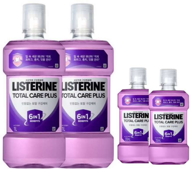 리스테린 토탈케어 플러스 구강청결제 대용량 1리터 2개 +여행용 250ml 2개, 1세트