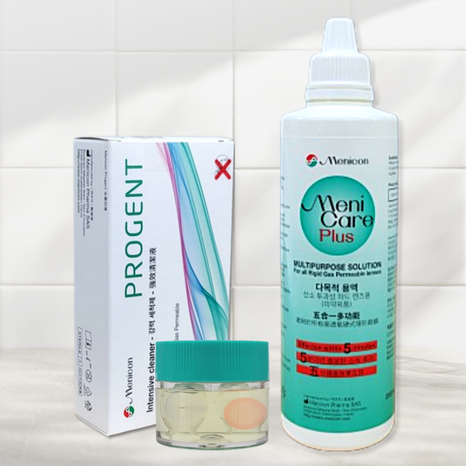 메니케어플러스 드림렌즈 하드 렌즈 세척액 보존액+메니콘프로젠트 렌즈 단백질 제거, 1세트, 5ml, 메니케어1개, 프로젠트(전용통 포함