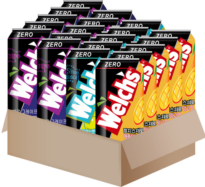 웰치스제로 1호 20개{샤인머스캣5+체리5+포도5+오렌지5}+메세지카드, 1박스, 355ml