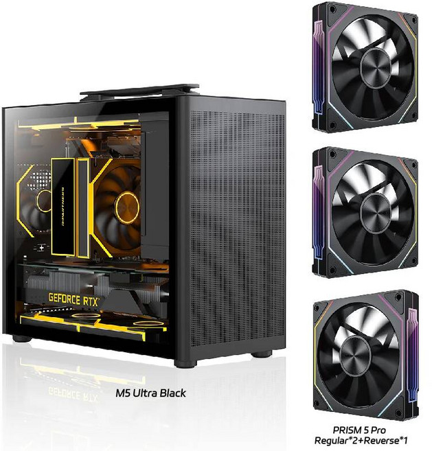 pc케이스 미들타워 데스크탑 방송용컴퓨터 M5 울트라 MATX PC 케이스 ITX 마더보드 ATX 파워 서플라이 지원 U3 휴대용 측면 투명 미니 컴퓨터, Black 5Prox3