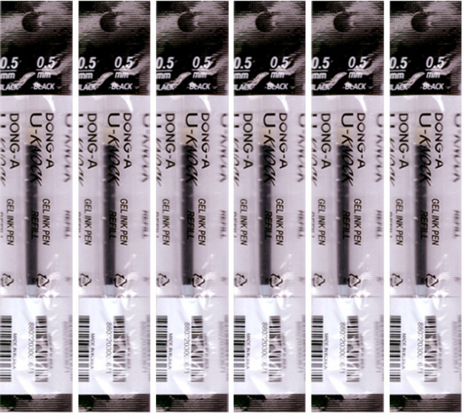 동아 유노크(U-KNOCK) 볼펜 리필심, 6개, 0.5mm-블랙(B)