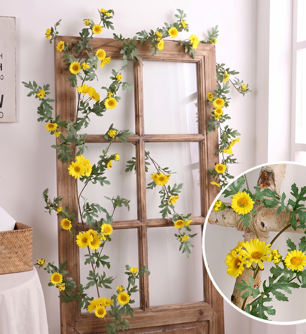 로즈벨 데이지 넝쿨 가랜드 포토존 용품 꽃장식 인테리어 장미 조화, 1개, 옐로우