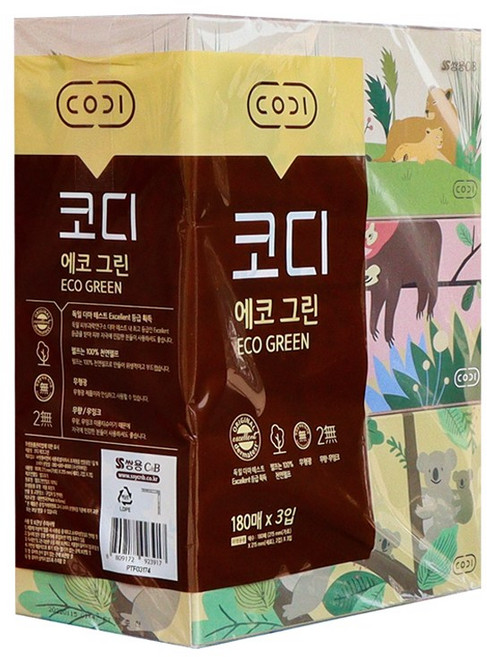코디 에코그린 각티슈 2겹, 3매, 1개
