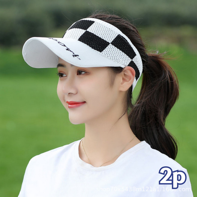 (2개세트) 여성 골프모자 봄 여름 골프 썬캡 체크 챙넓은 모자, 화이트 2개