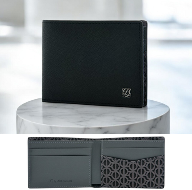 선물포장 루이까또즈 남성 로고 배색 반지갑 블랙 가죽 남자 지갑