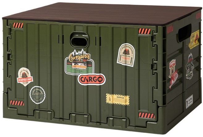 카고컨테이너 시그니처 폴딩박스 캠핑박스 오픈형 캠핑 수납 정리함, 카키SET(폴딩박스+상판), 1세트, 1단