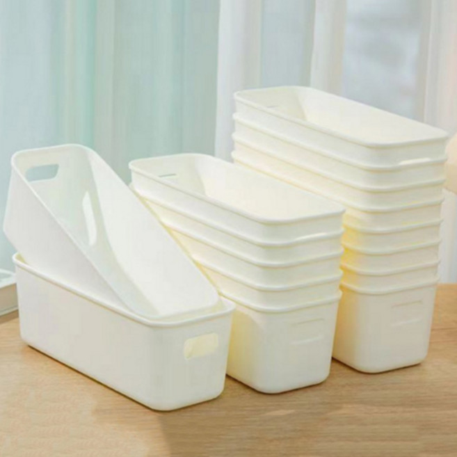 책상 팬트리 옷장 키친 욕실정리 슬림형 PP 수납바스켓 다용도 정리함 10P, 단품, 화이트, 1단