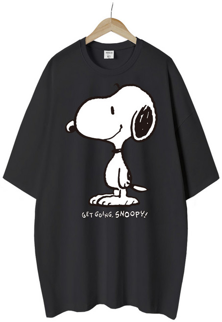 엠제이스타 피너츠 정식라이센스 여성 빈티지 스누피 반팔 루즈핏 롱 프린팅 캐릭터 티셔츠 오버핏 반팔티