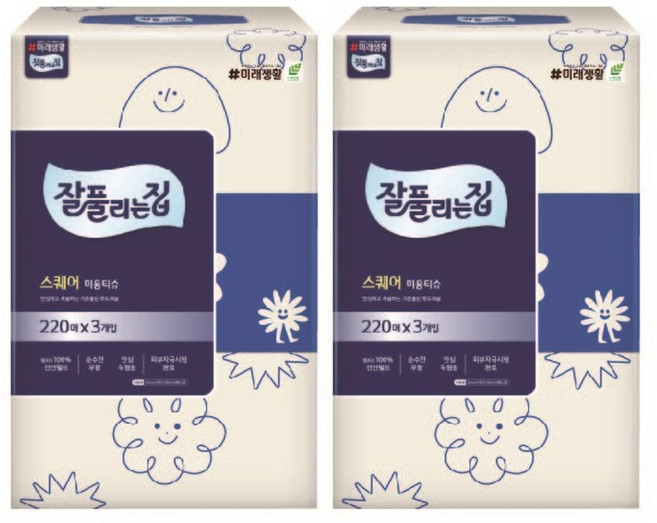 잘풀리는집 스퀘어 미용티슈 220매 6개