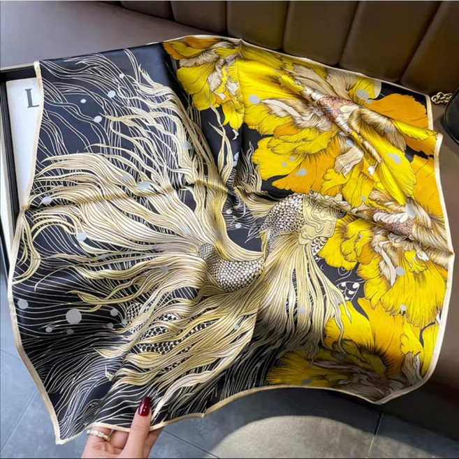 母親節禮物 仿真絲印花絲巾 圍巾披肩 復古絲巾 秋冬保暖絲巾