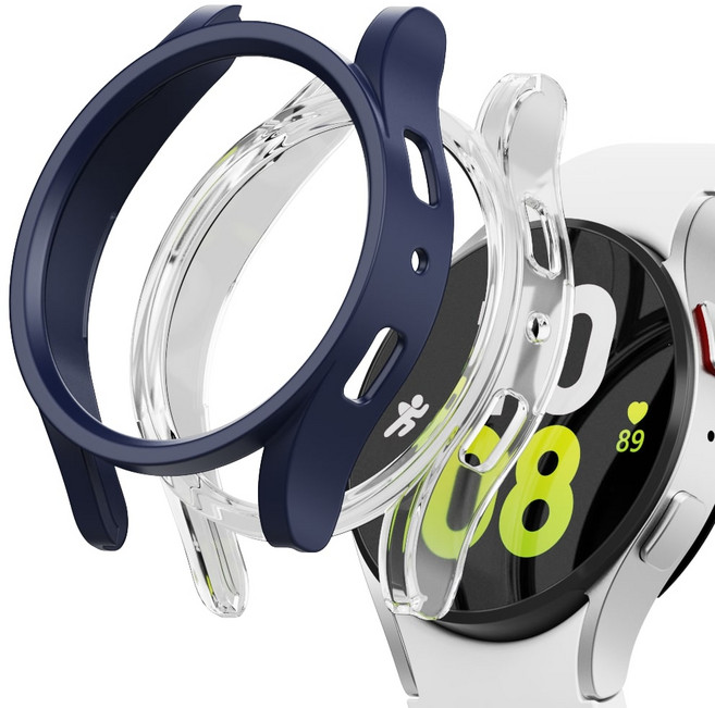 가꼬싶다 변색없는 하드커버 갤럭시 워치 케이스 2개입, 투명+네이비, 2개