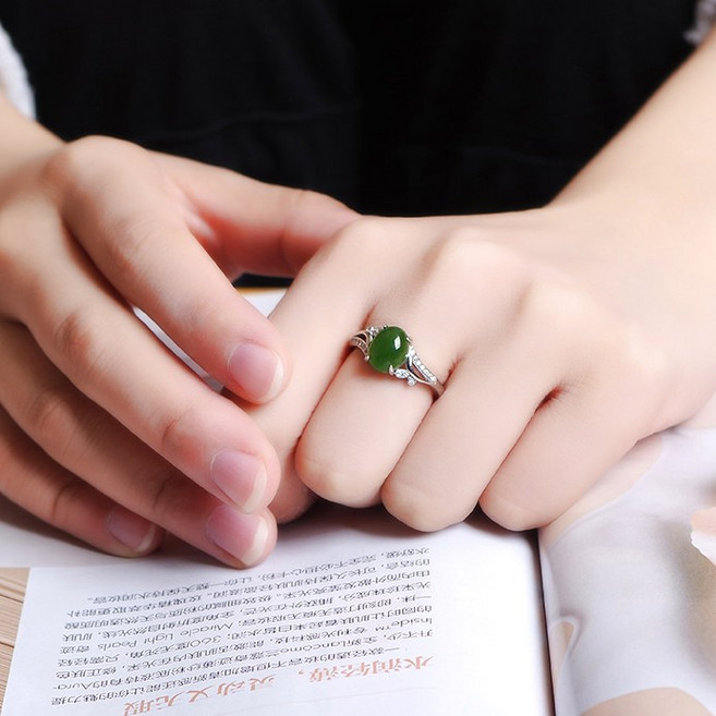 여성 소원 행운 사업운 은도금 오픈링 인조 옥 반지